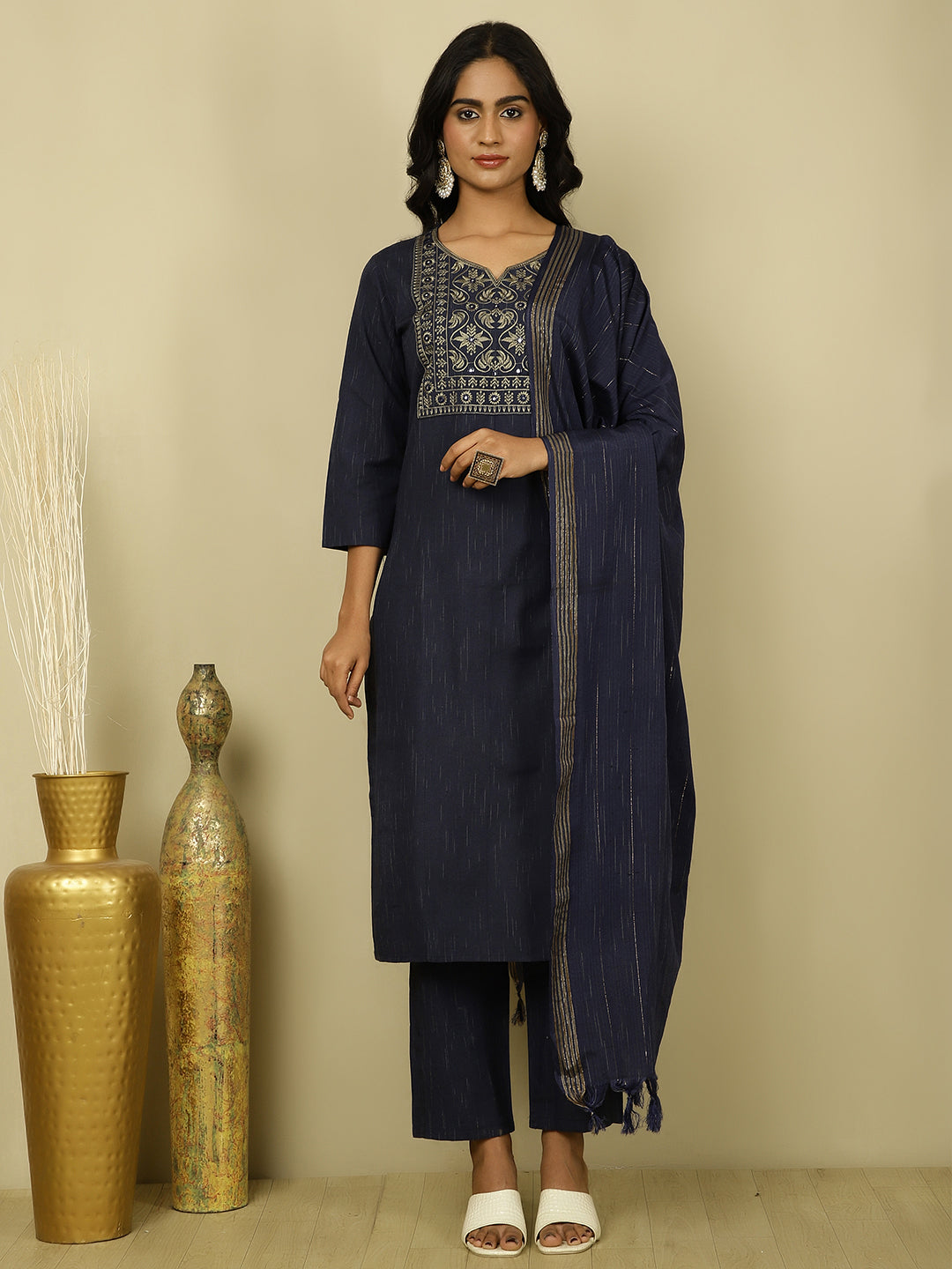 Mirror Work Navy Blue Festive Suit Set