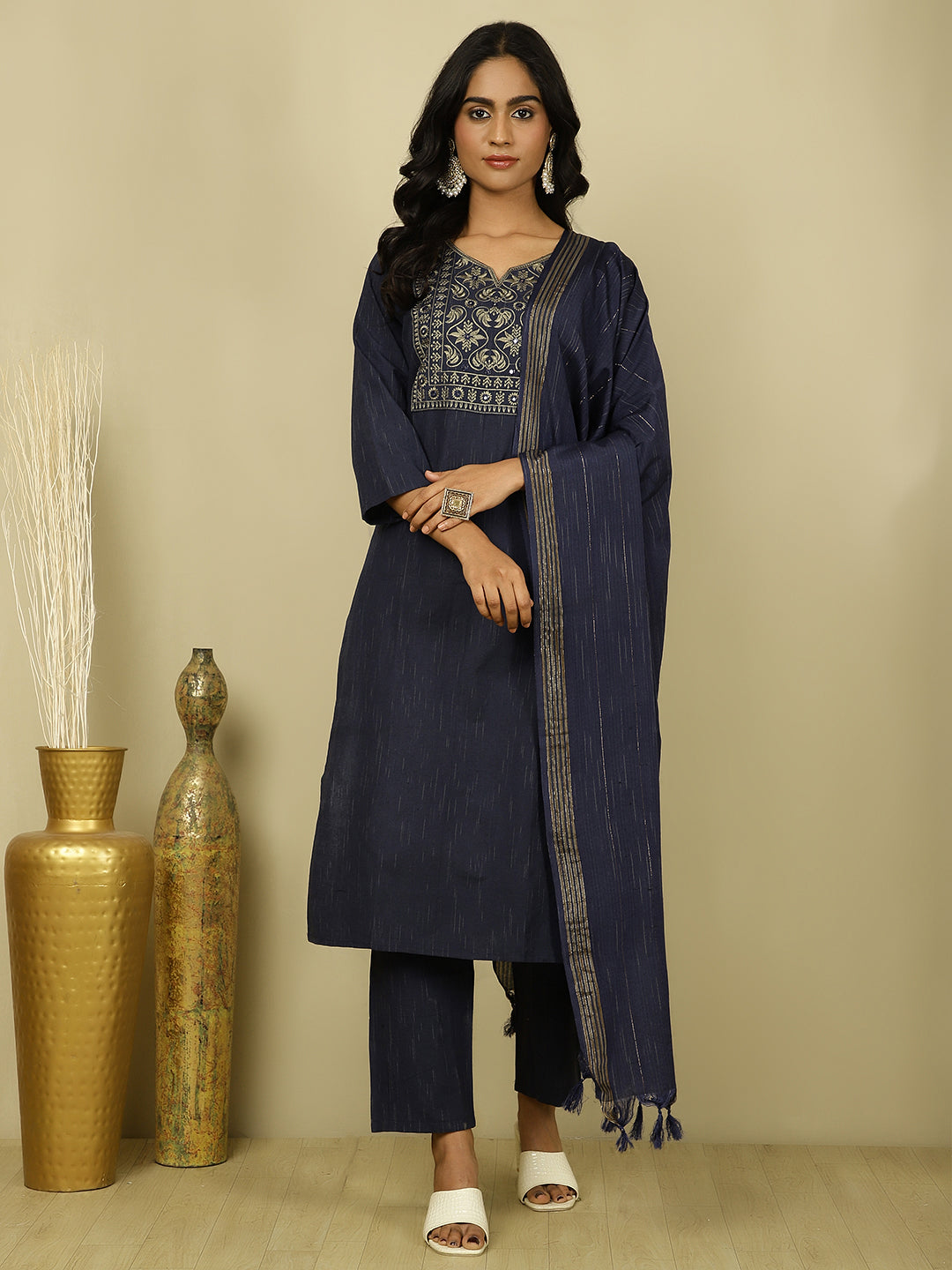 Mirror Work Navy Blue Festive Suit Set