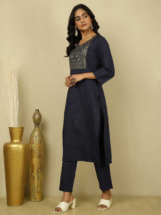 Mirror Work Navy Blue Festive Suit Set