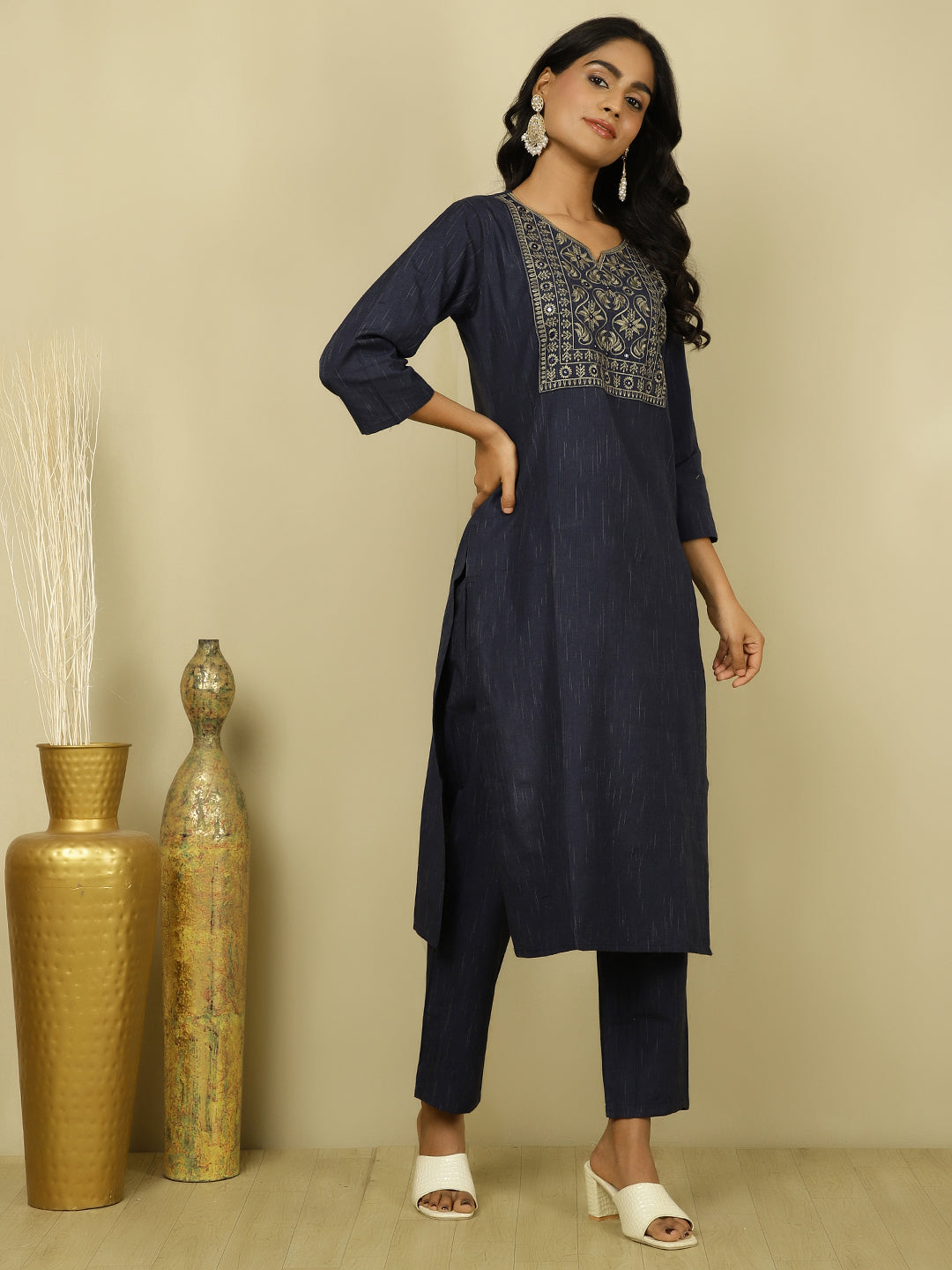 Mirror Work Navy Blue Festive Suit Set