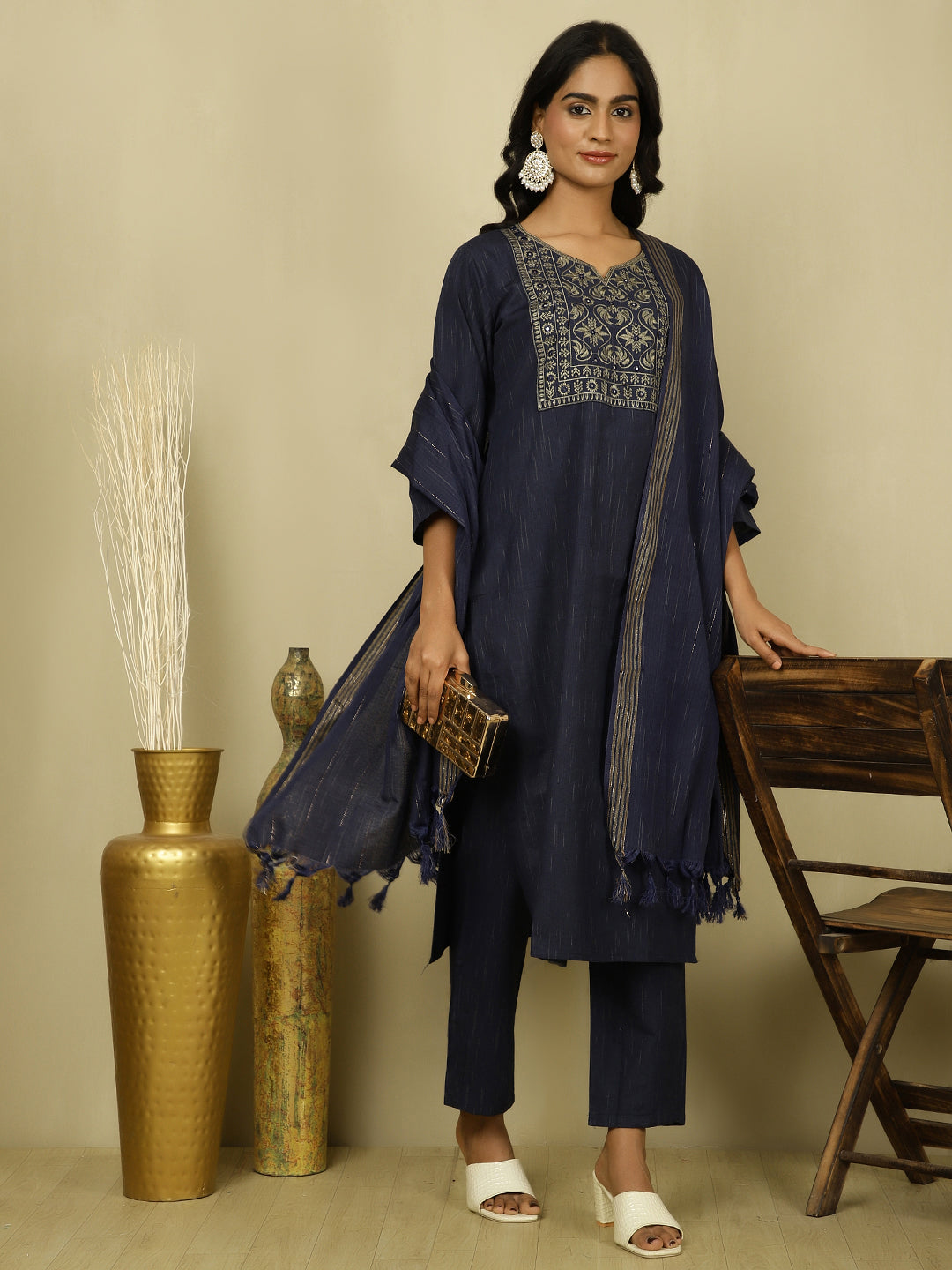 Mirror Work Navy Blue Festive Suit Set