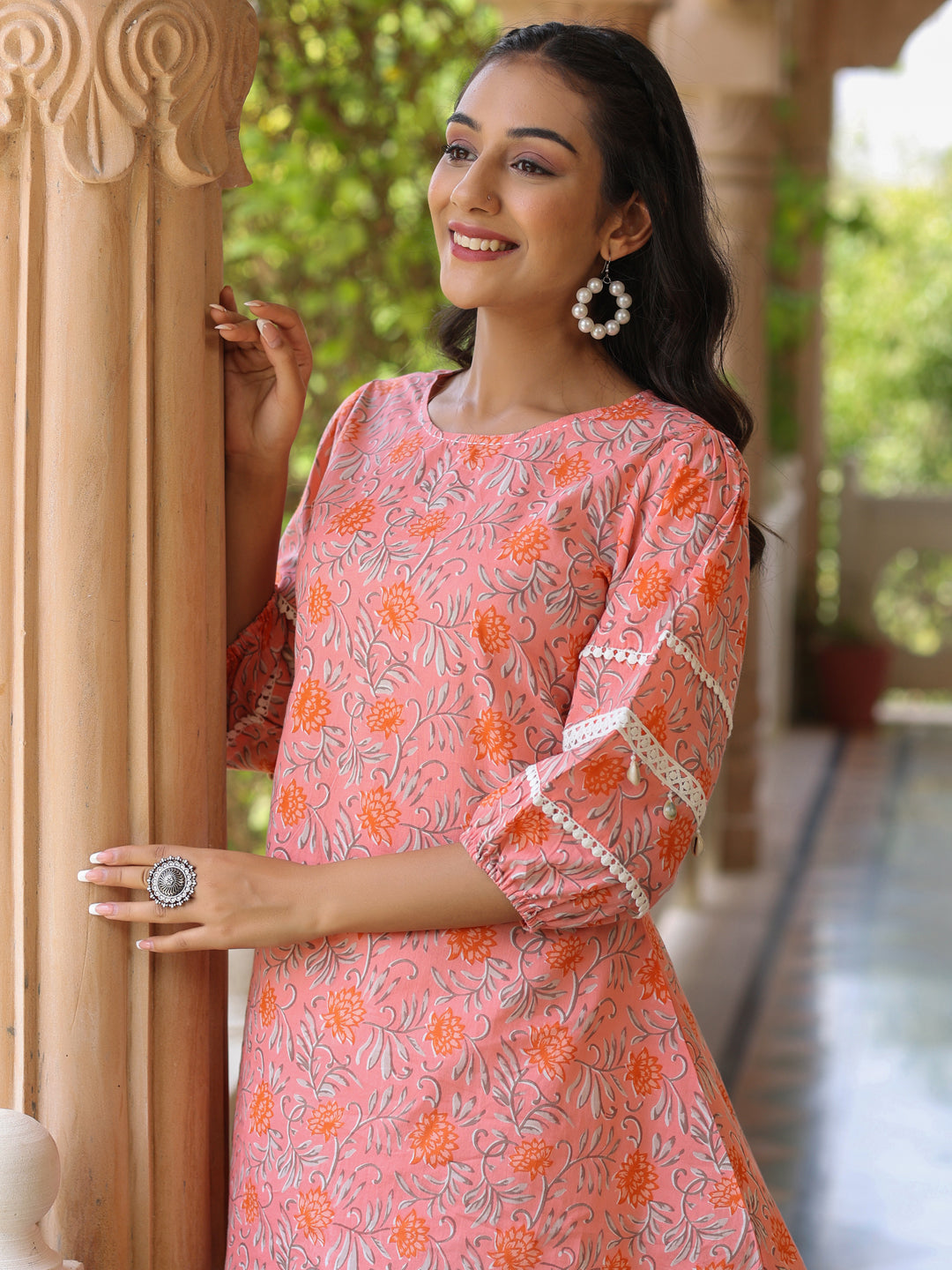 Buy A Line Short Printed Angrakha Pattern Embellished Kurti With Printed  Cotton Sharara Online