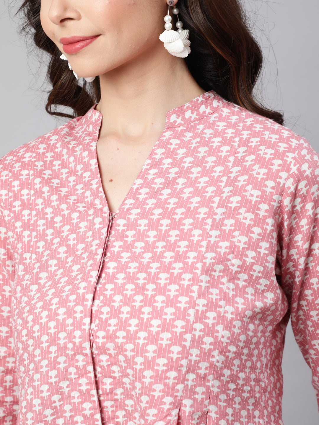 Women Pink Woven Printed Pleated Top