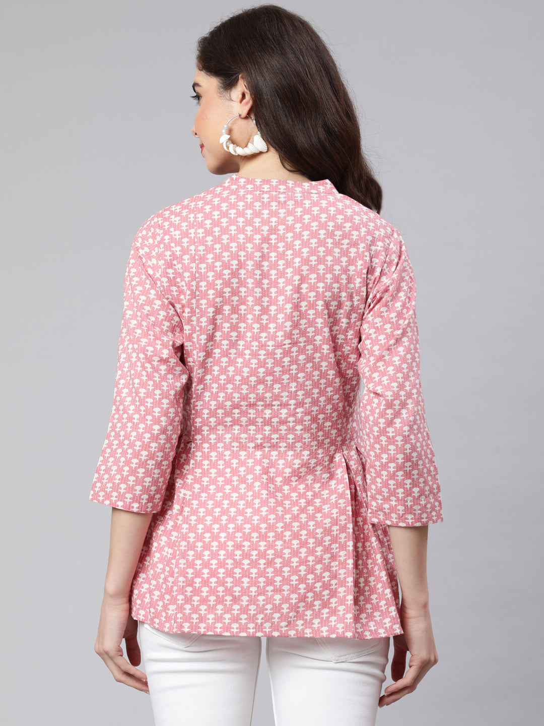 Women Pink Woven Printed Pleated Top