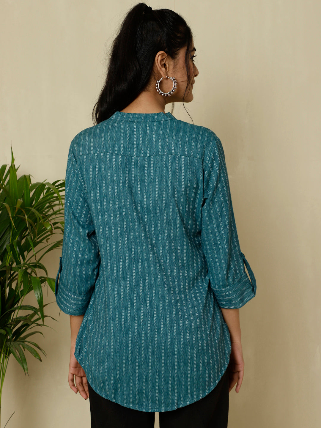 Teal Yarn Dyed Pleated Top