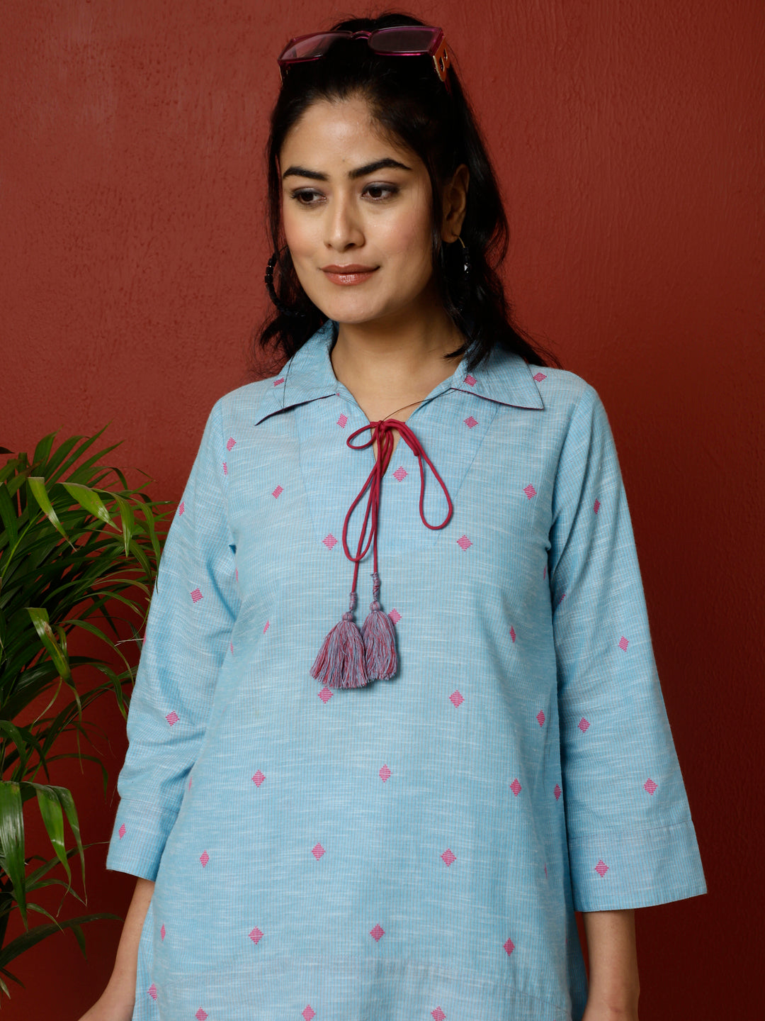 Sky Blue Cotton Yard Dyed Loungewear Set