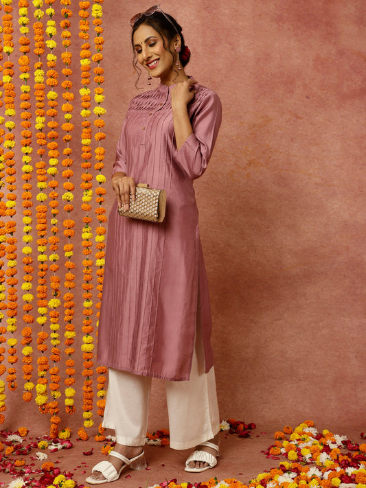 Onion Pink Pintuck Straight Kurta