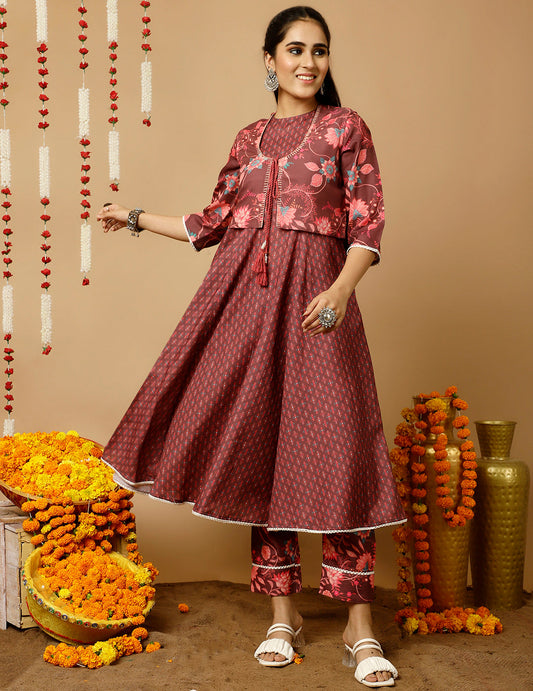 Flared Kurta With Shrug And Pants