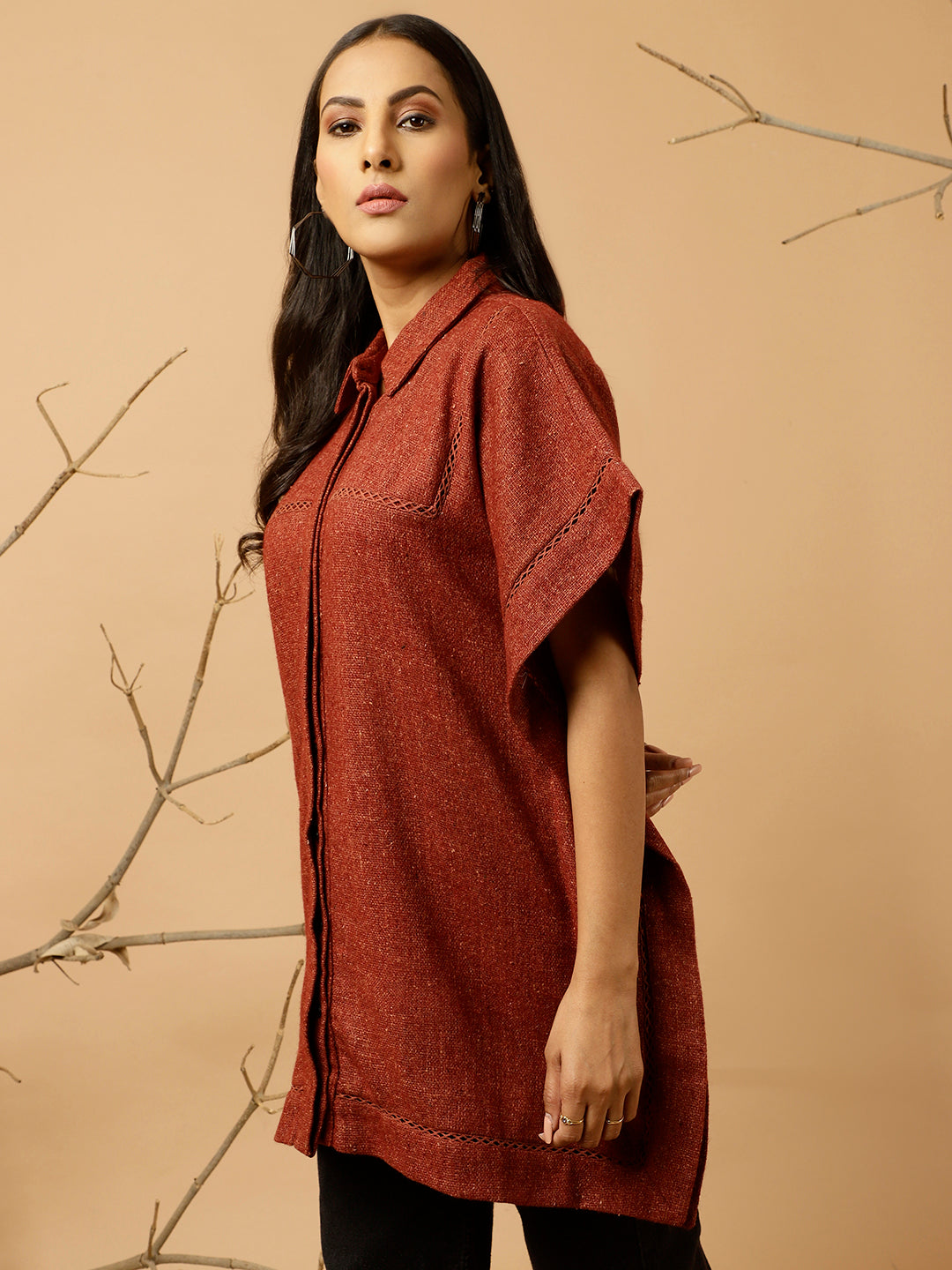 Maroon Woolen Poncho Top