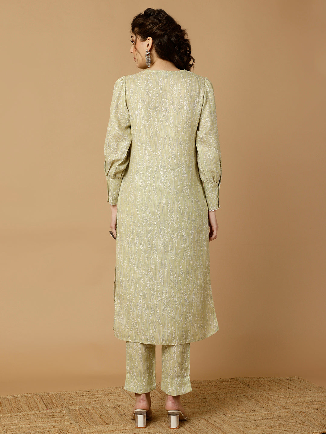 Lime Green Abstract Printed Straight Kurta With Pants