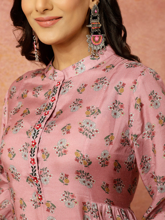 Rose Ethnic Printed Gathered Kurta With Palazzo Co-ord Set