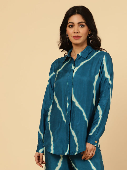 Teal Lehriya Co-ord Set