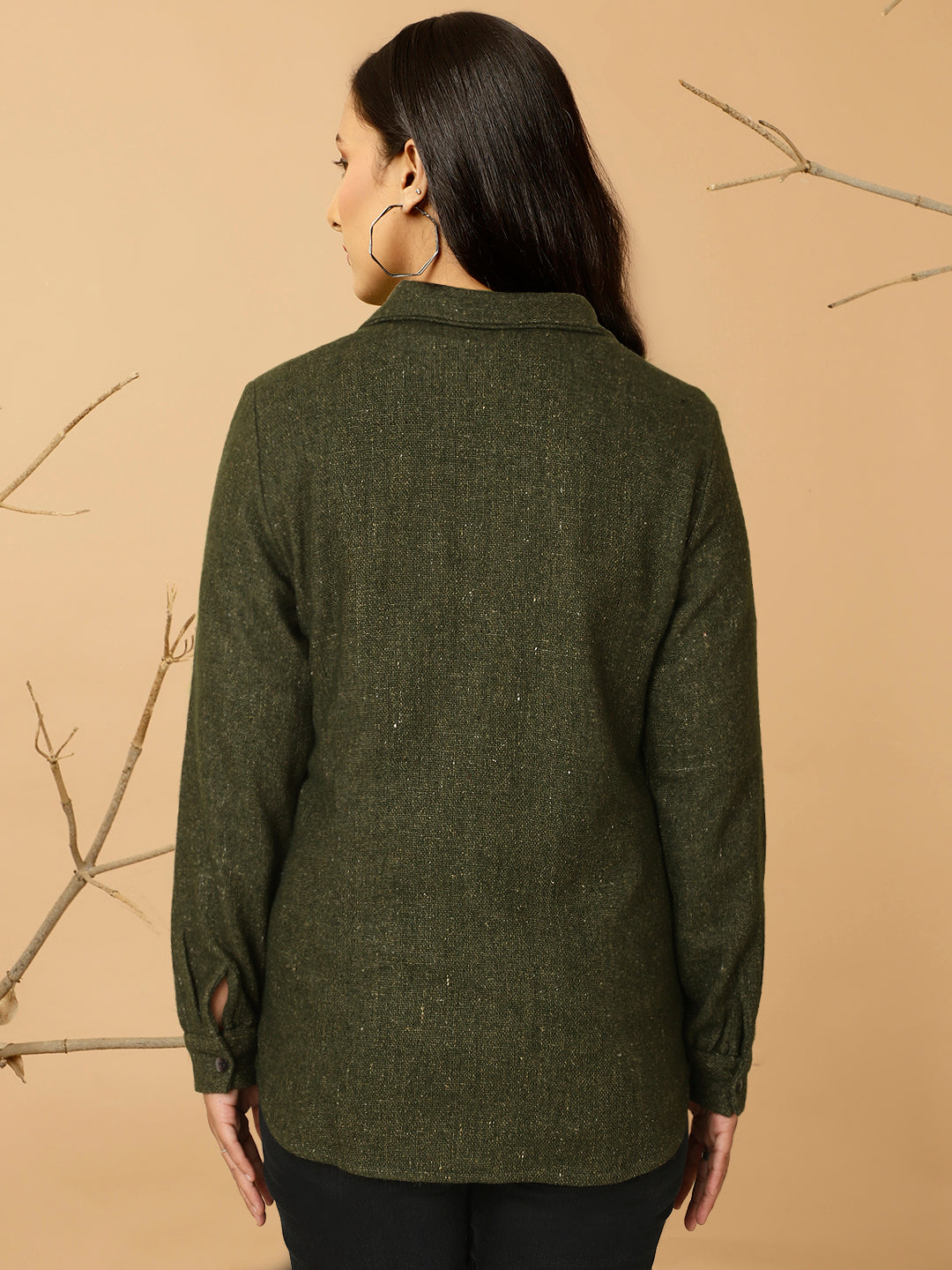Green Embroidered Woolen Shirt
