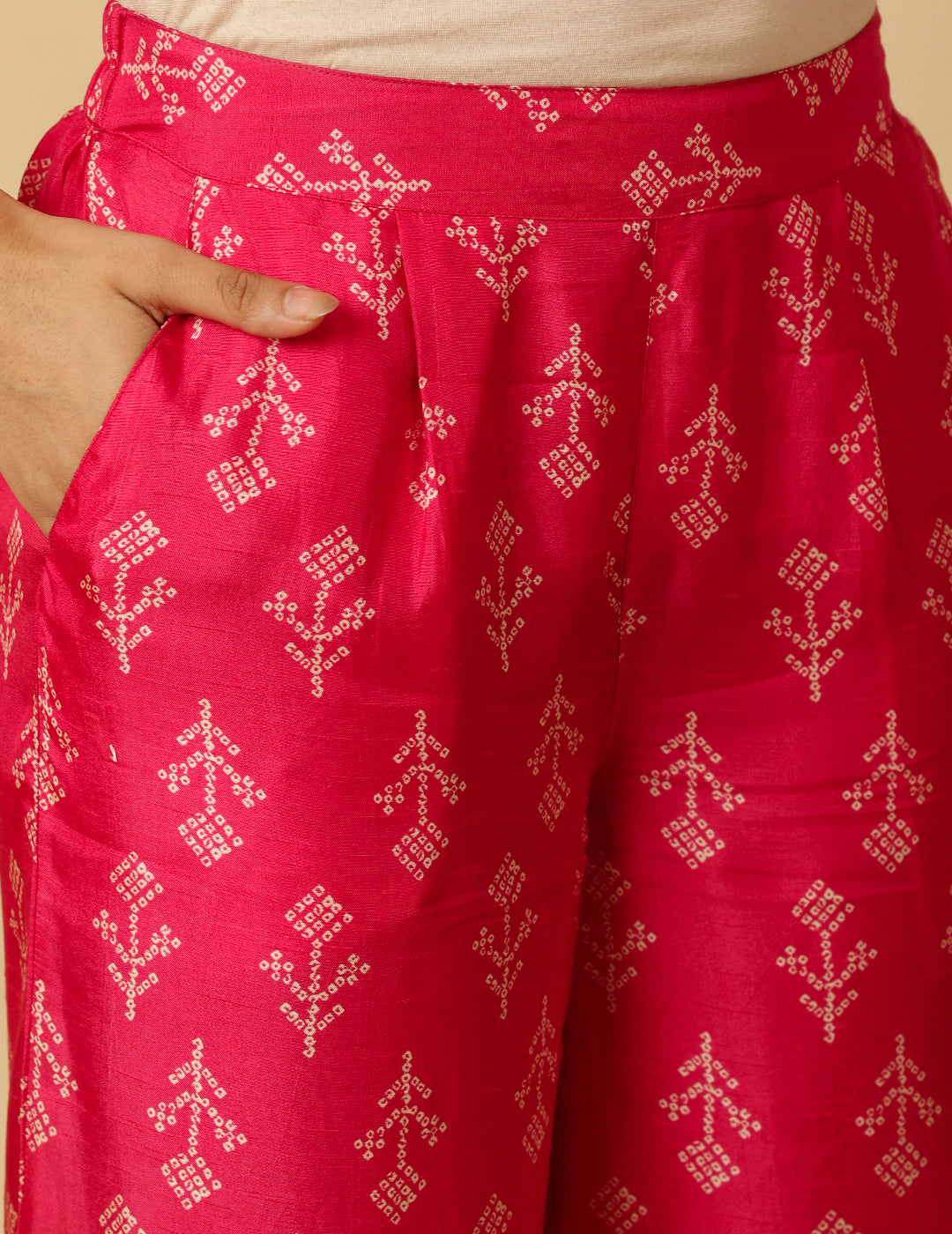 Bandhani Printed Dola Silk Pink Co-ord Set