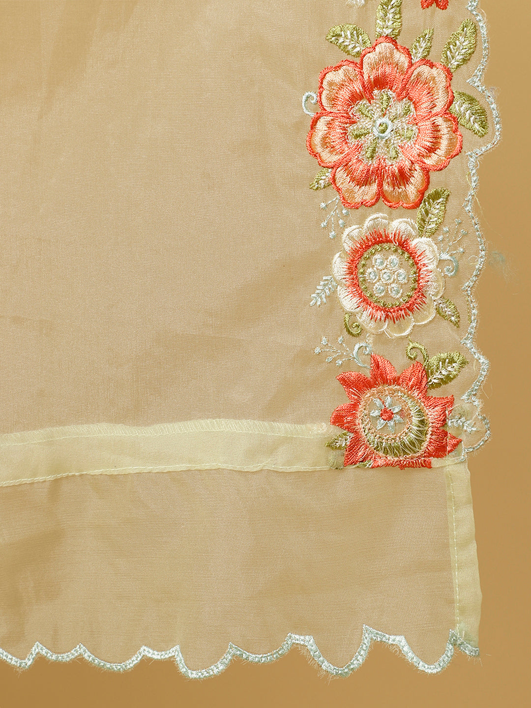 Lime Green Embroidered Art Silk Chanderi A-line Kurta With Pants And Dupatta