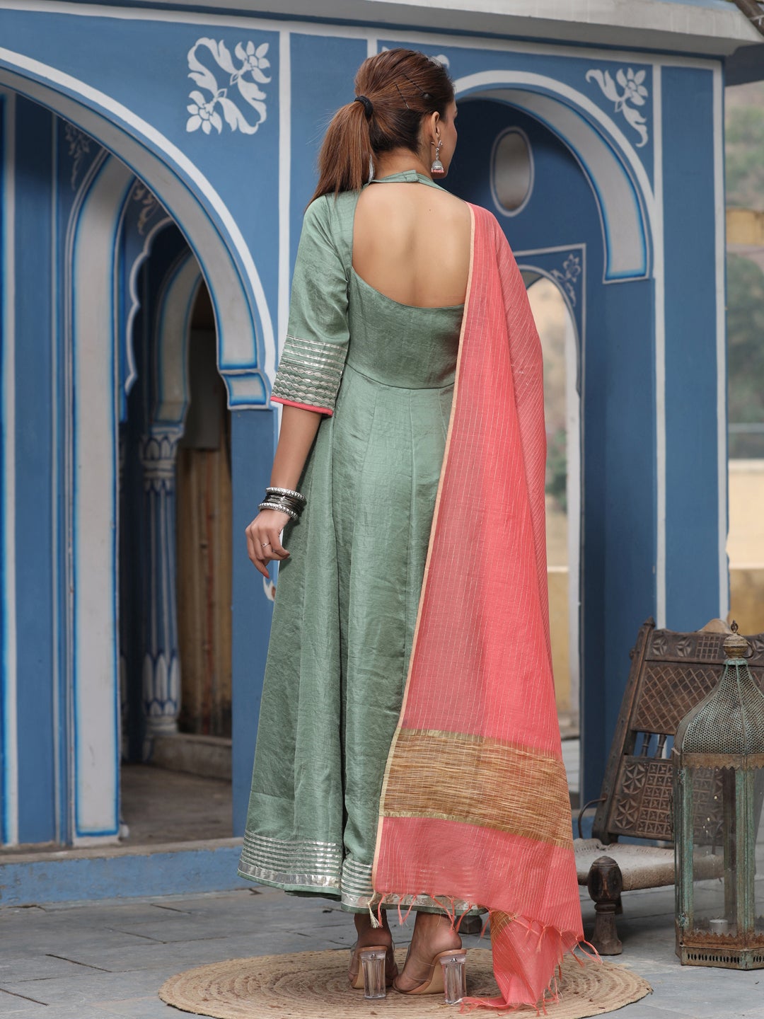 BUY DEEP BACK SILK ANARKALI KURTA FOR WOMEN