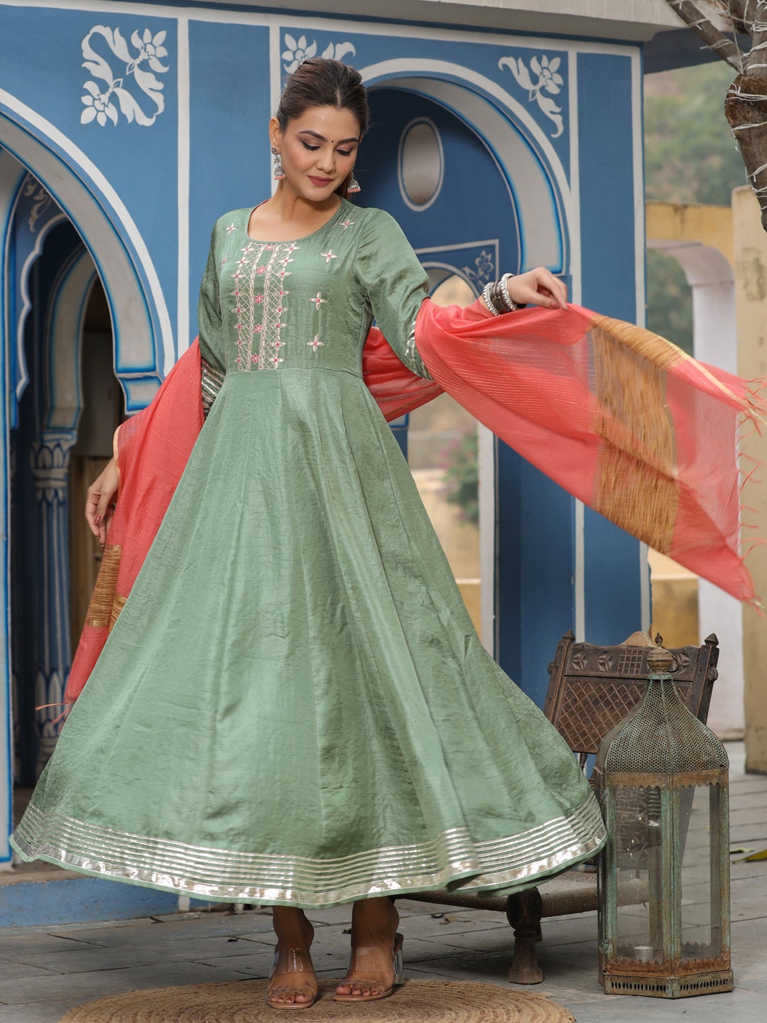 FLARED ANARKALI KURTA SET WITH DUPATTA