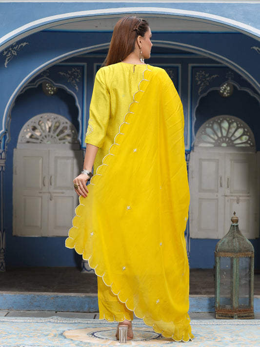 Straight Embroidered Kurta with Palazzos & Dupatta
