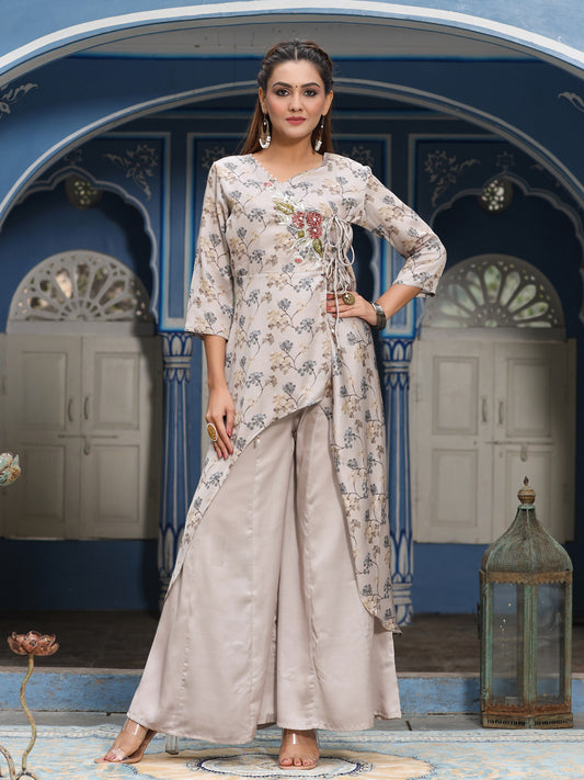 Printed Angrakha Kurta with Sharara