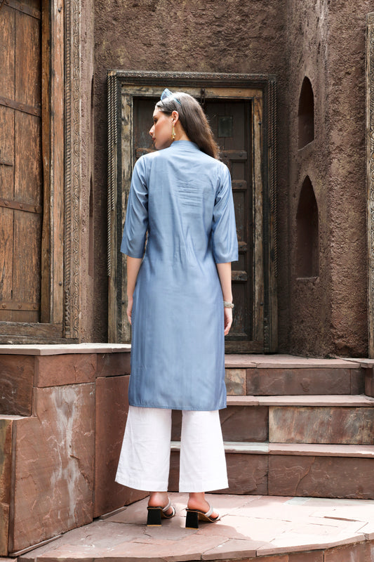 Grey Pintuck Straight Kurta