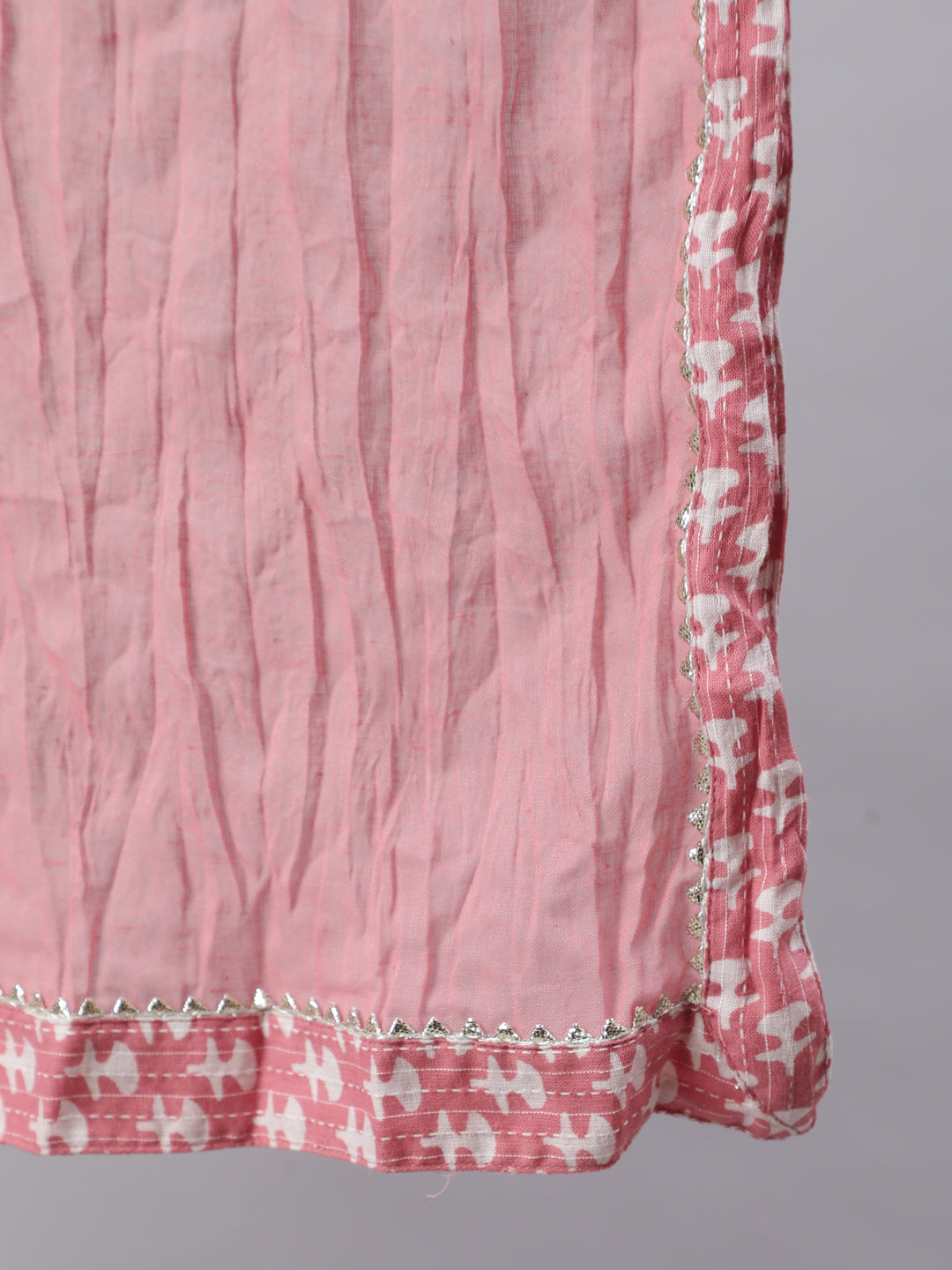 Women Pink Woven Straight ethnic printed Embroidered kurta with Printed Palazzo & Solid Dupatta with print and lace taping