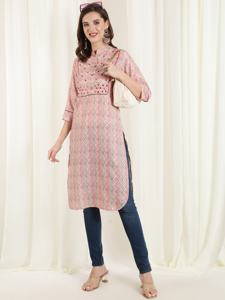 Multicolor Zigzag Embroidered Straight Kurta