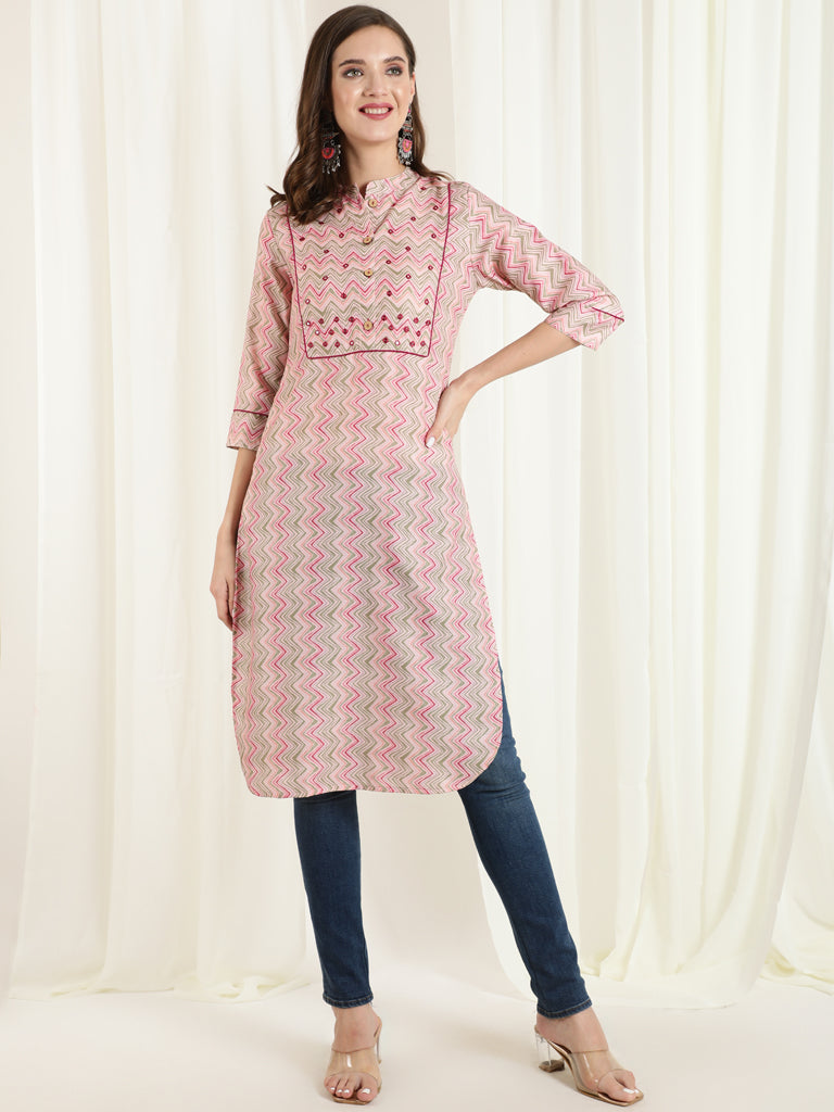 Multicolor Zigzag Embroidered Straight Kurta