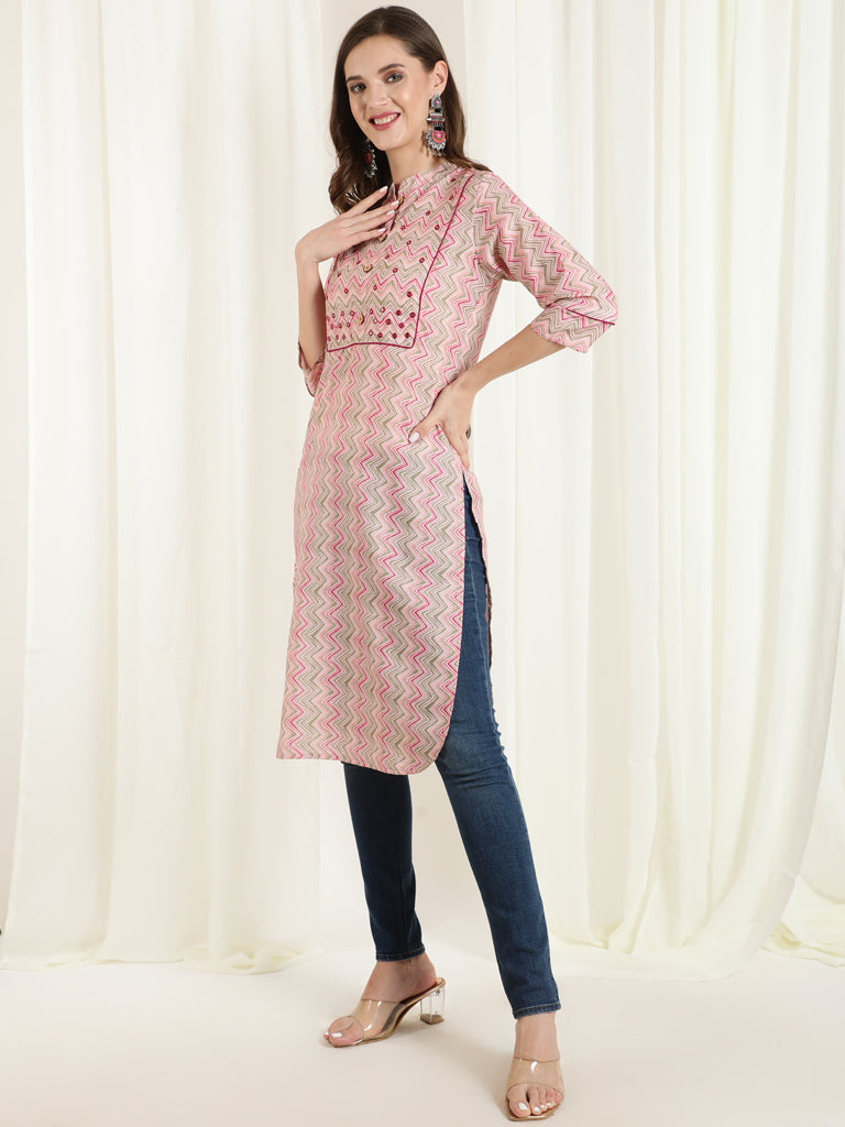 Multicolor Zigzag Embroidered Straight Kurta