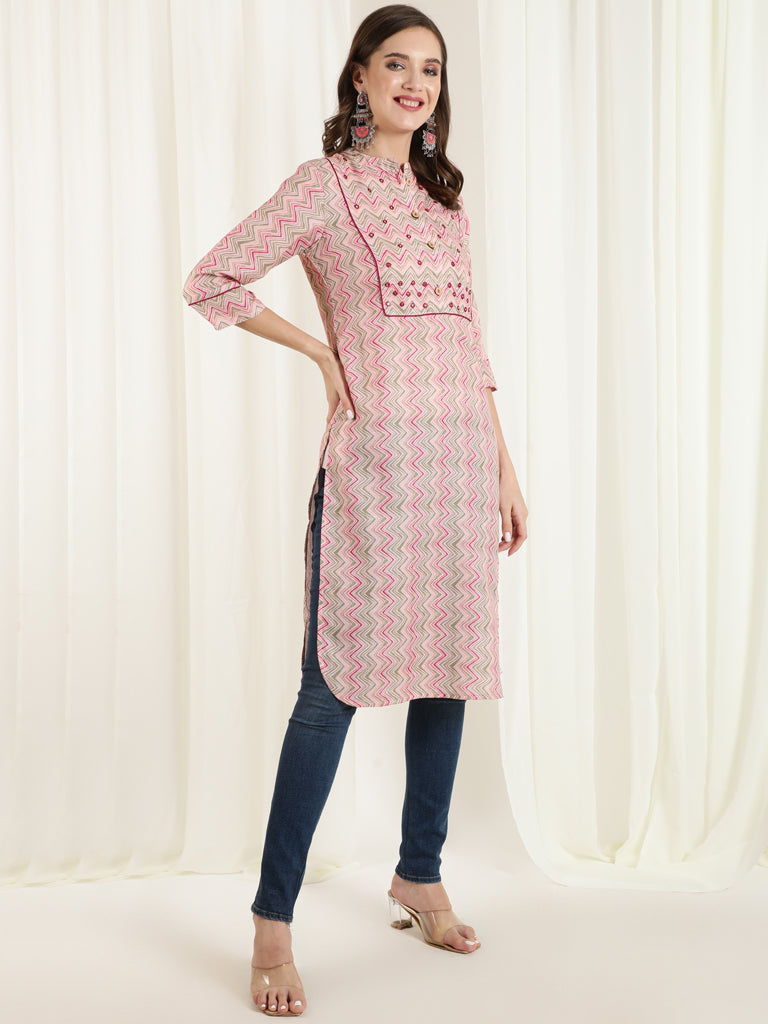 Multicolor Zigzag Embroidered Straight Kurta