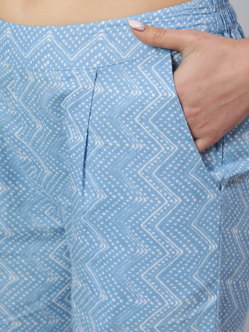 Blue Printed Halter Neck Kurta With Printed Pants And  Dupatta
