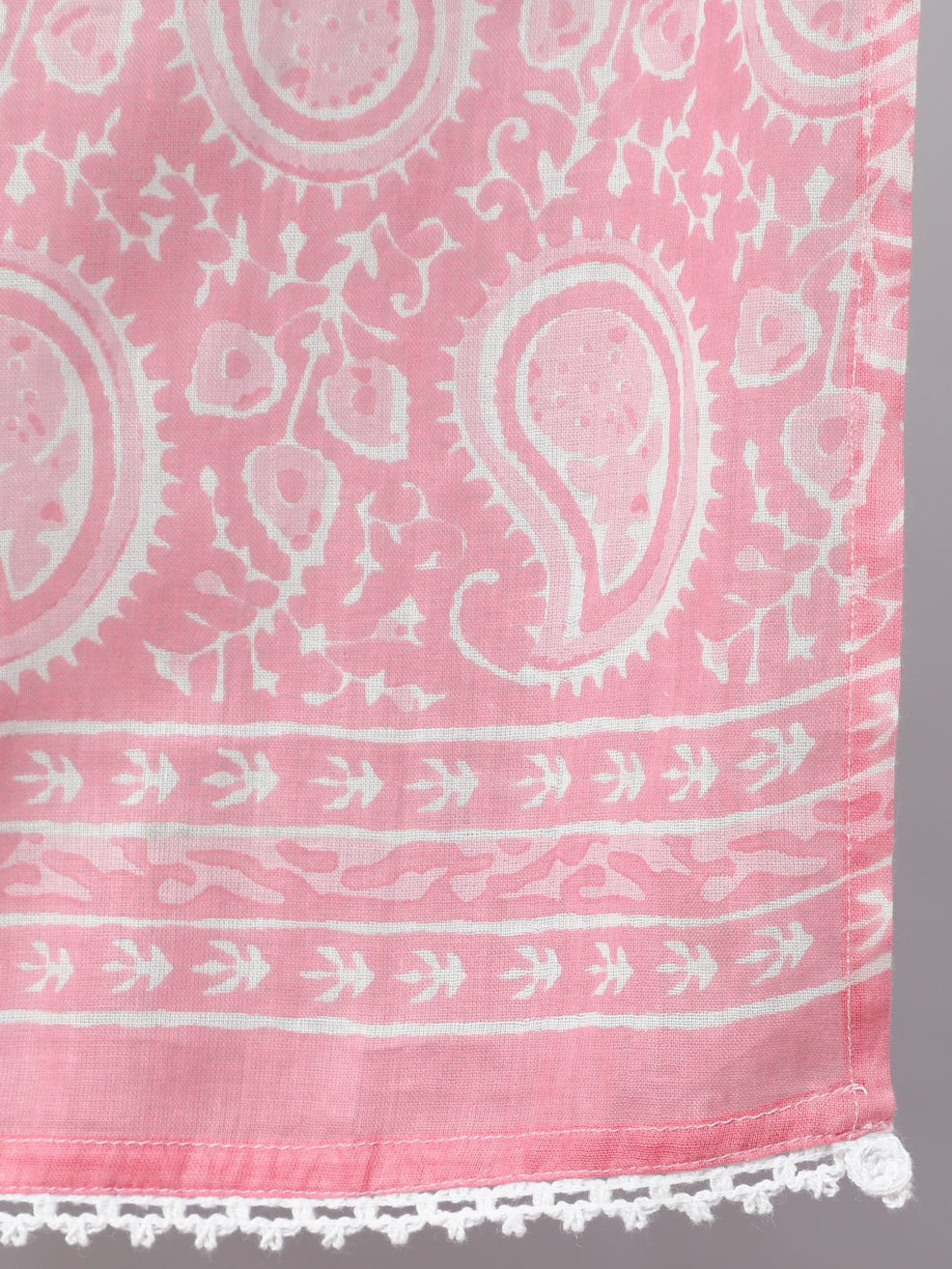 Women Pink Printed Halter Neck Fit & Flared Kurta With Printed Pant & Dupatta With Lace Taping