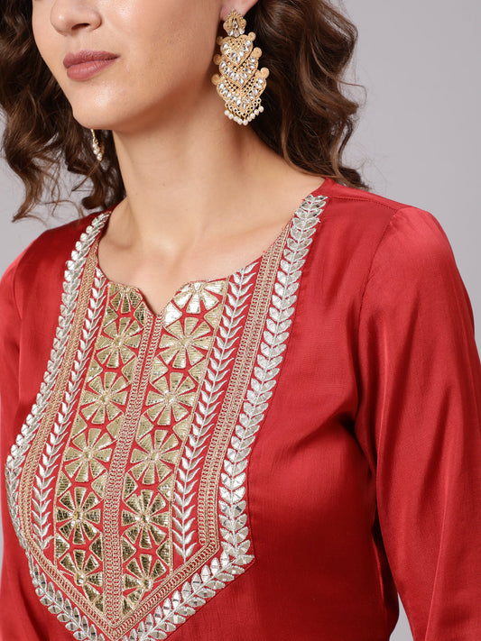 Rust Gota Pati Kurta With Pants And Dupatta