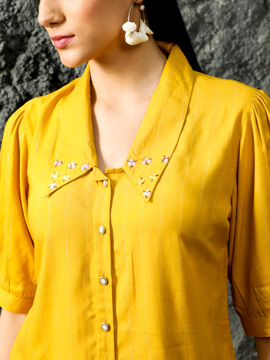 Mustard Sequins Embellished Shirt