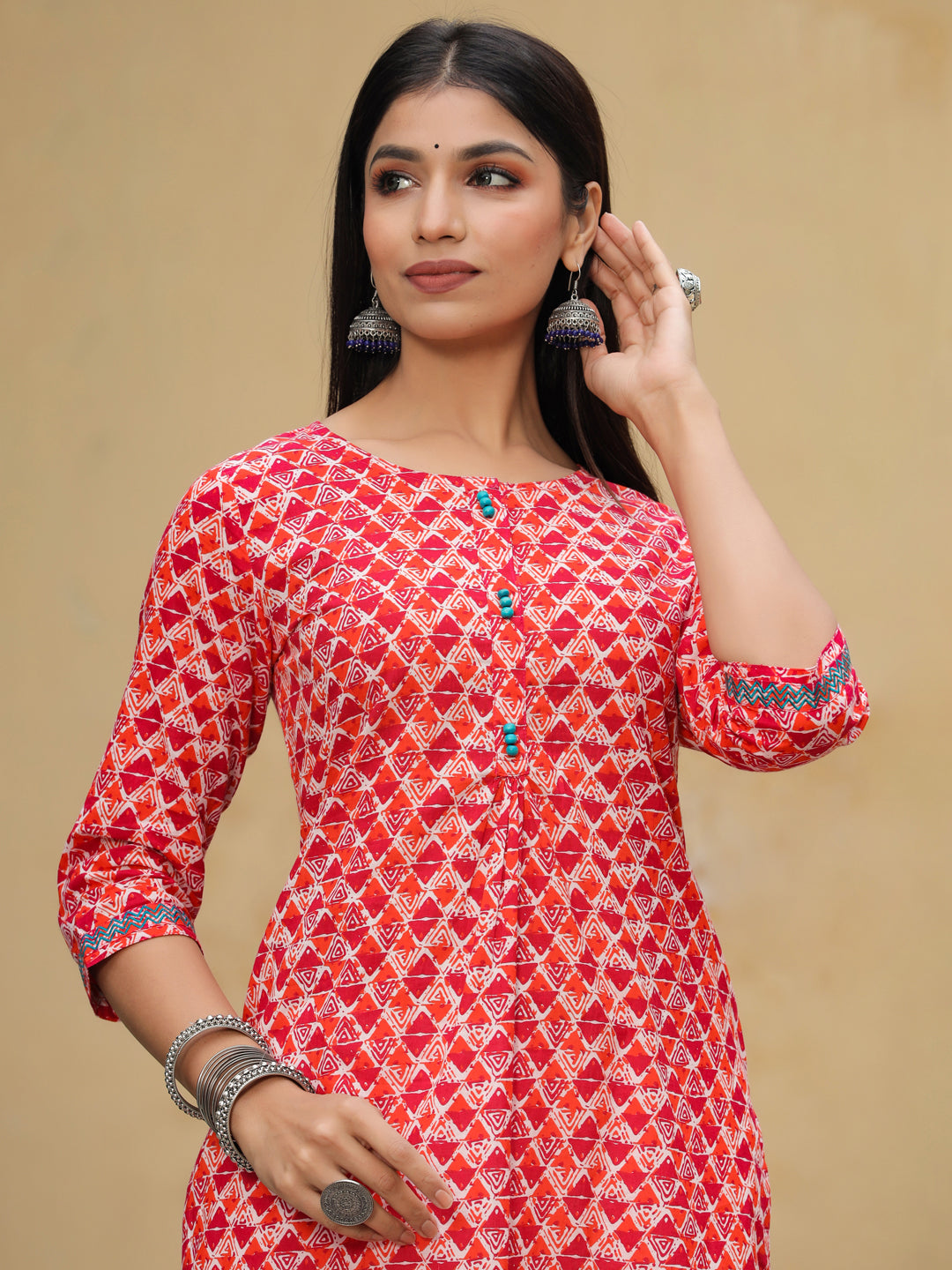 Buy Jaipur Kurti Women Beige Ethnic Print Angrakha Style Cotton Kurta With  Palazzo Online.
