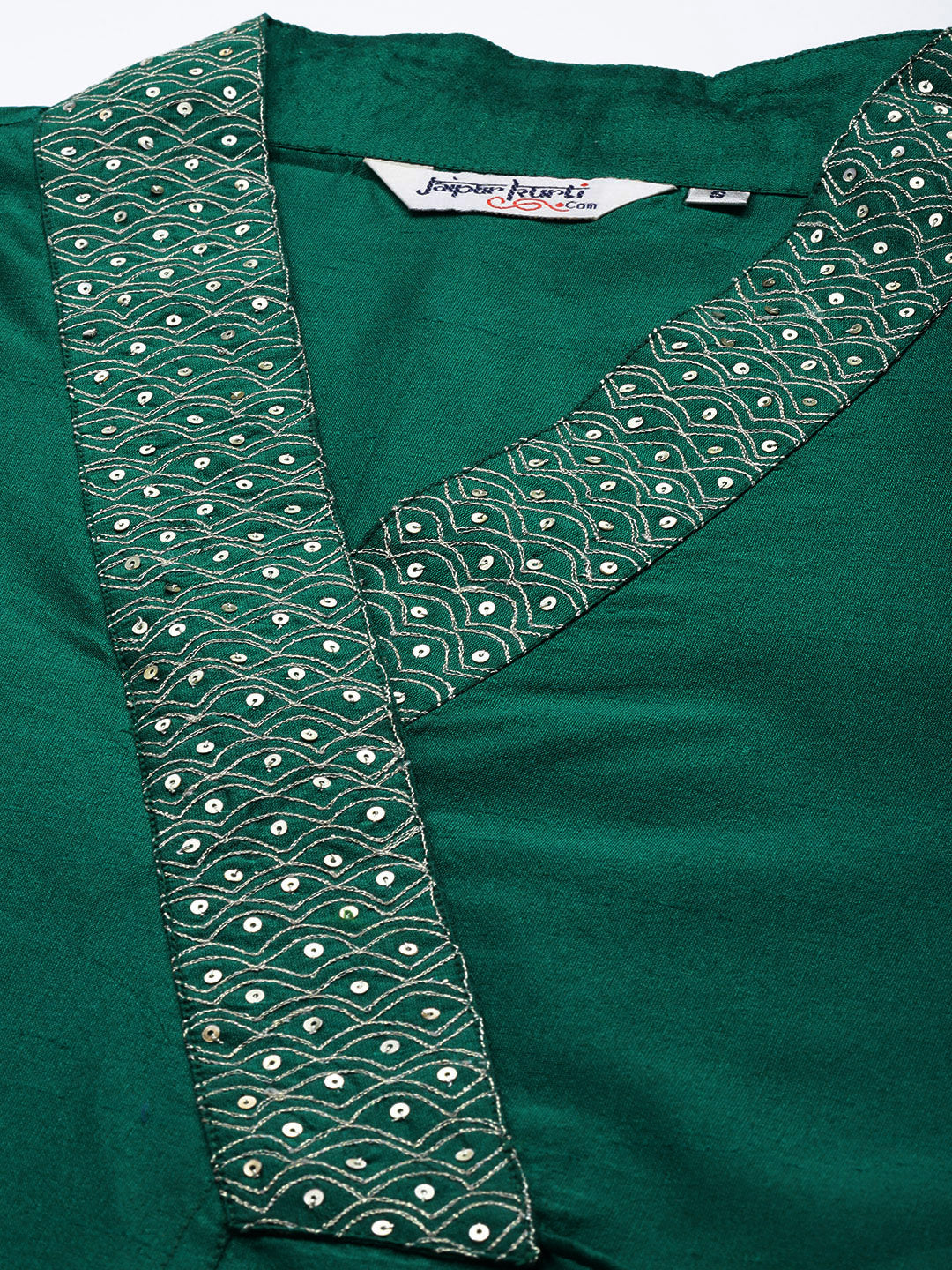 Green Silk Blend Angrakha Style A-Line Embroidered Kurta