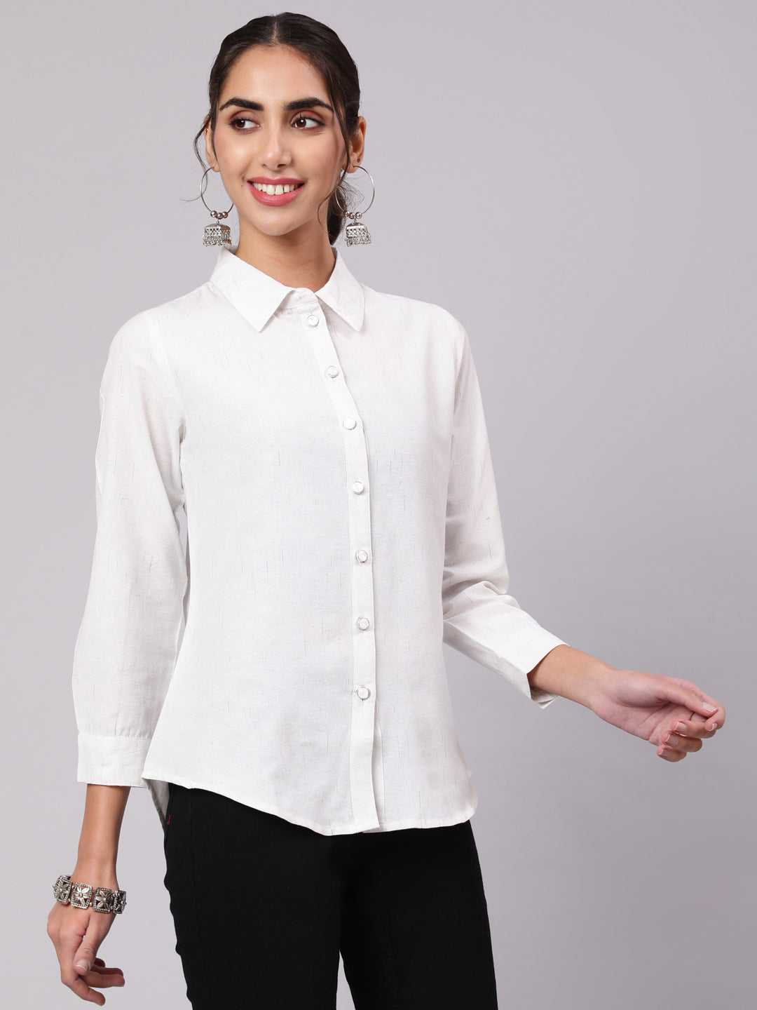White Cotton Collar Neck Shirt Top