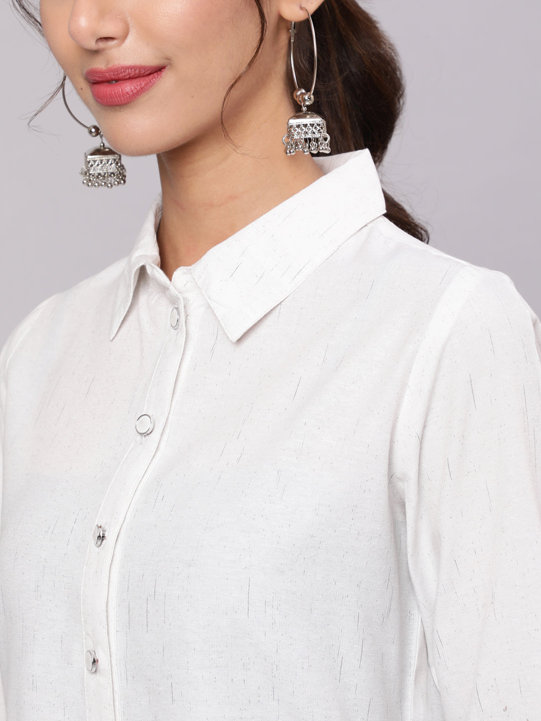 White Cotton Collar Neck Shirt Top