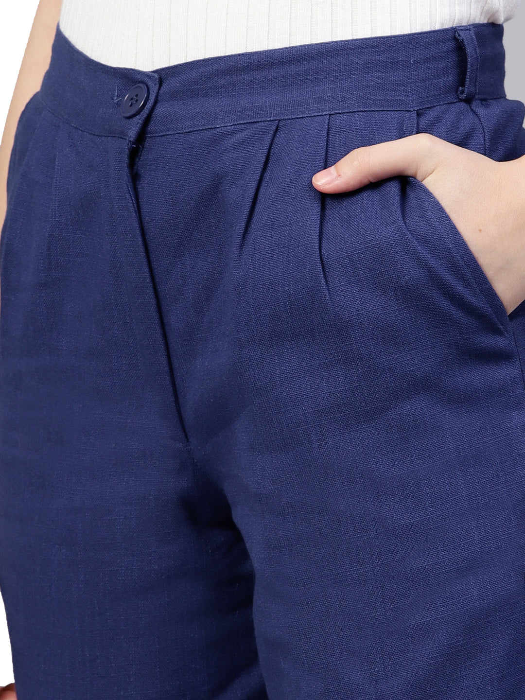 Royal Blue Solid Cotton Slub Trousers