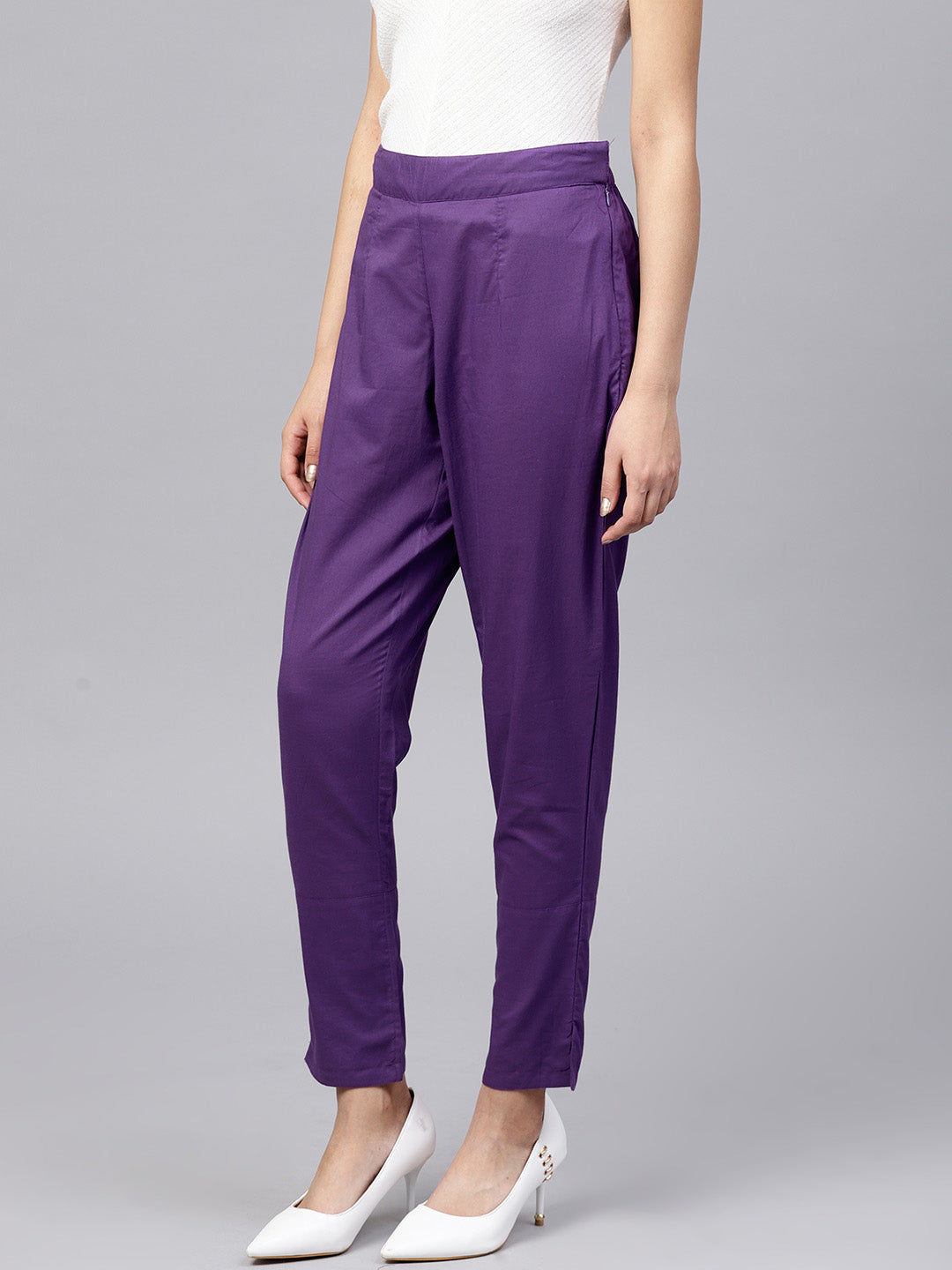 Purple Cotton Cambric Solid Pants