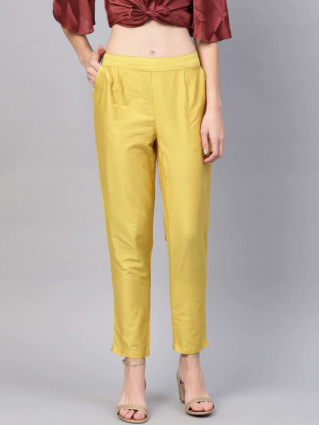 Yellow Solid Chanderi Pants