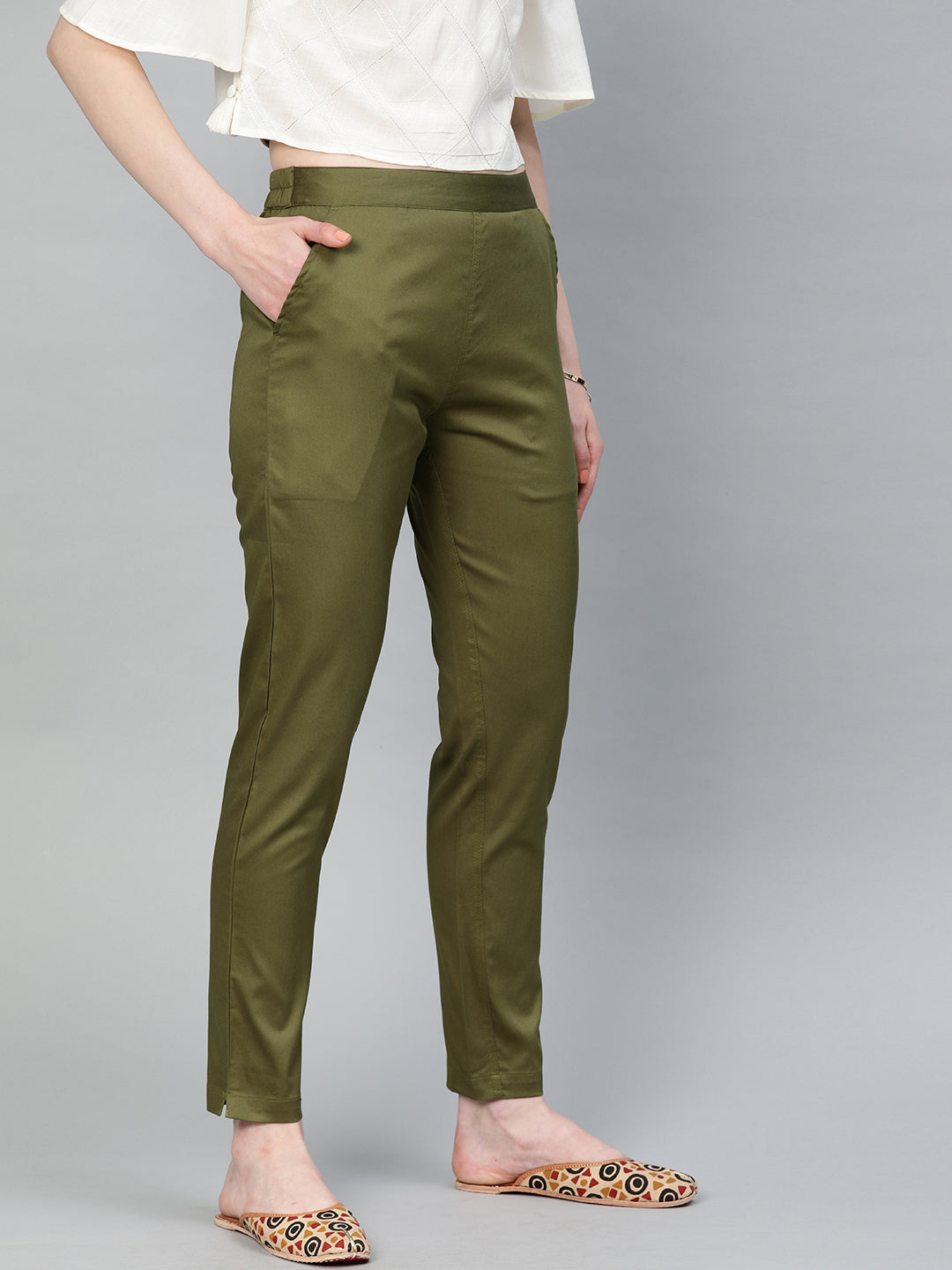 Silk Plain Women Olive Green Smart Flared Self Design Parallel Trousers,  Size: 28 To 36 at Rs 295/piece in New Delhi