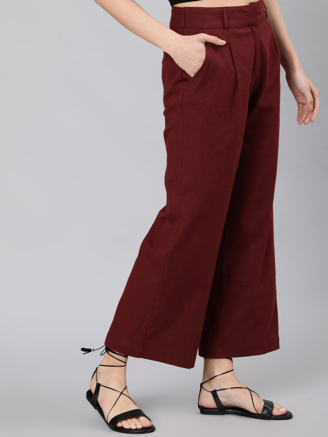 Buy Ecru Parallel Pants With Embroidery Hemline Online - W for Woman