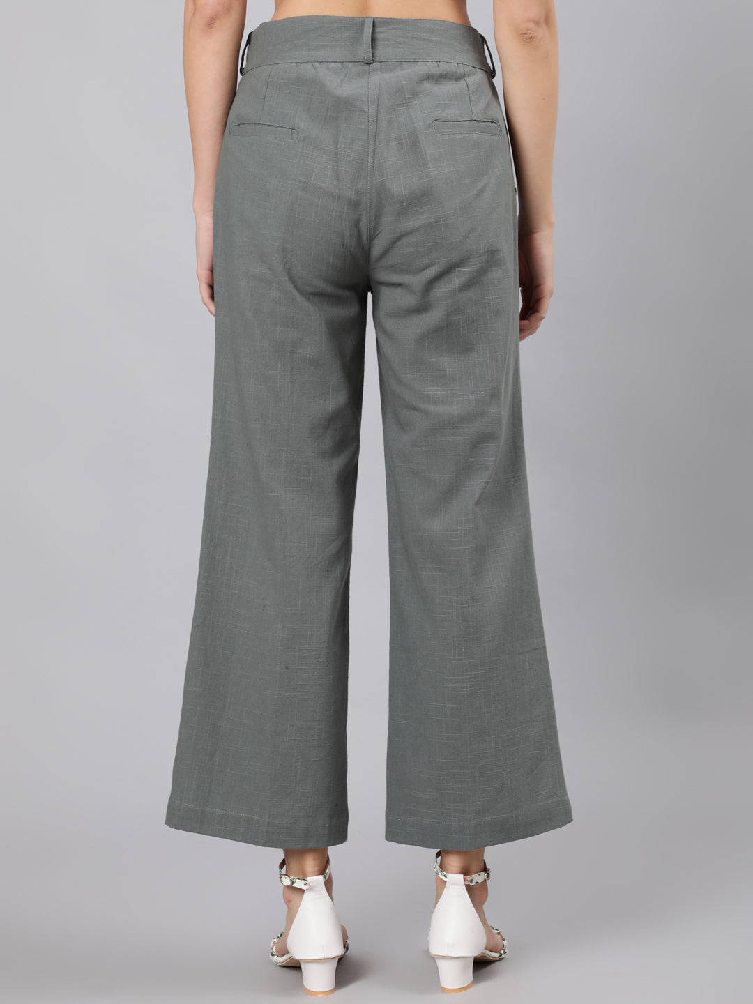 Women Charcoal Grey Regular Fit Solid Parallel Trousers - Kartovo