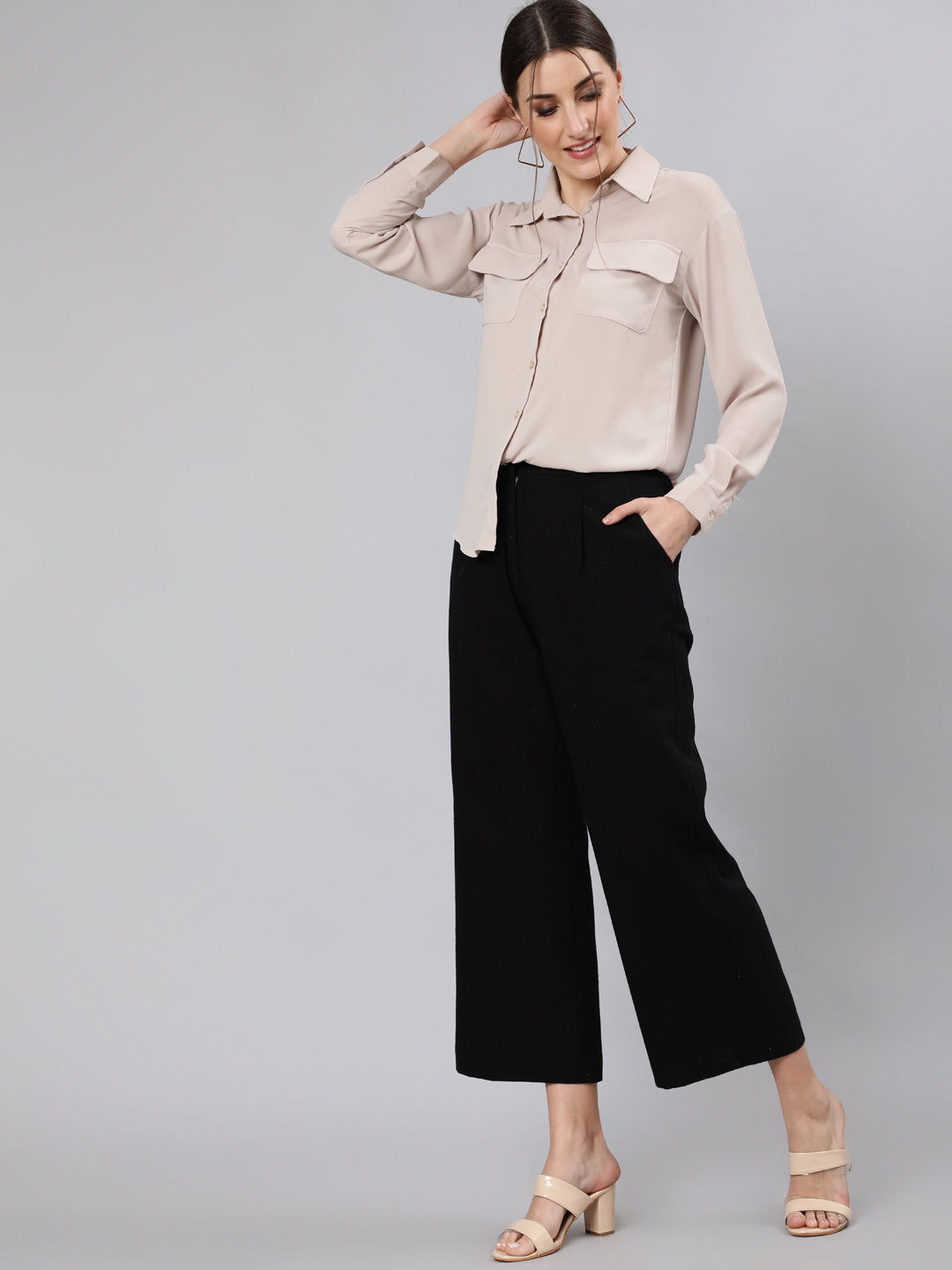 Women's White Layered Parallel Trousers - BitterLime | Casual wear, How to  wear, Black fabric