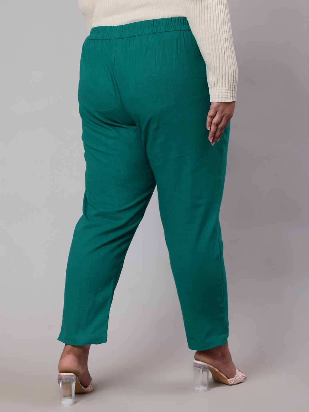 Grass Green Plus Size Cotton Slub Pants