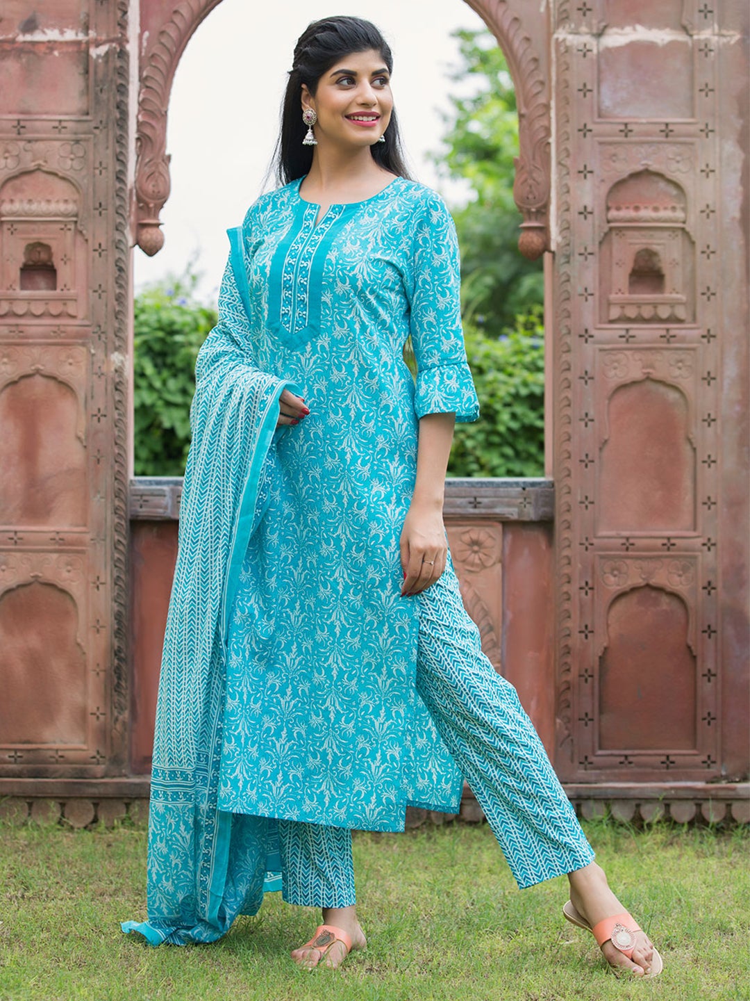 Beautiful turquoise blue colour kashmiri woven kurta with new