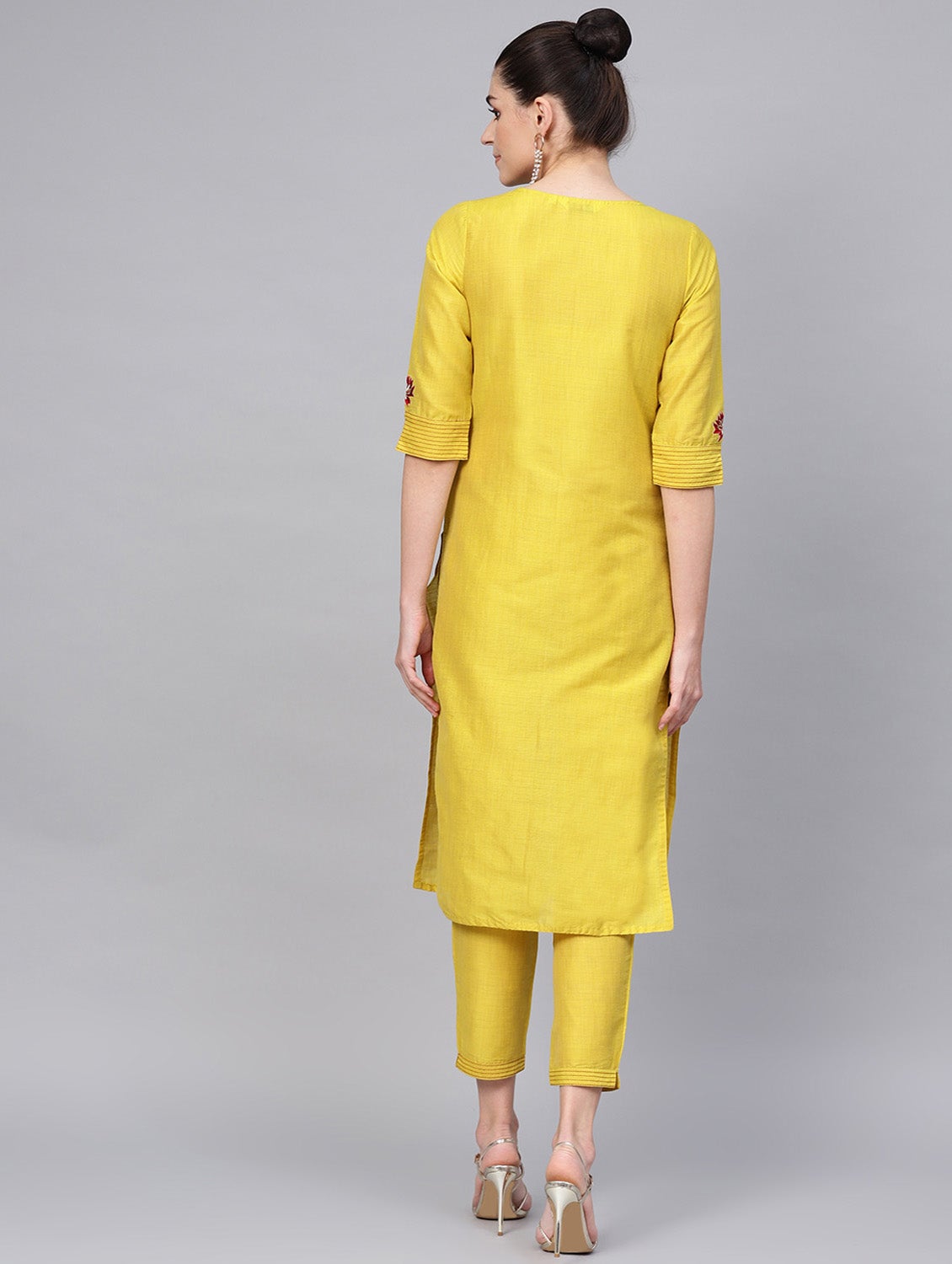 Yellow Yoke Design Handloom Straight Kurta with Trousers