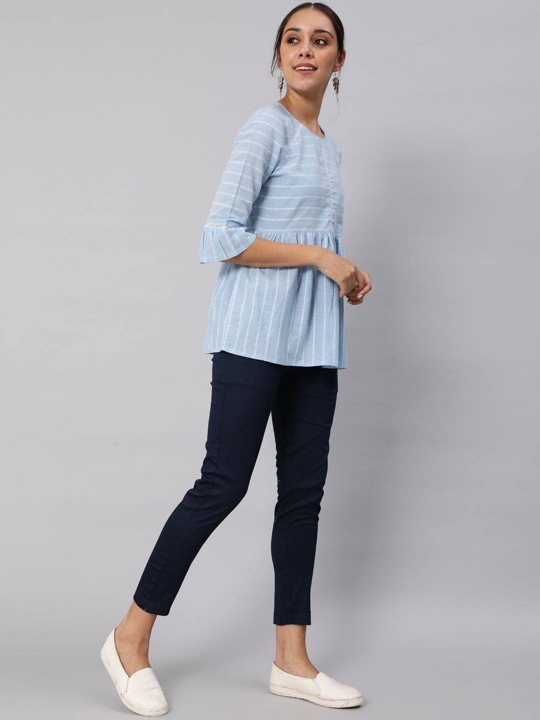 Light Blue Striped Empire Cotton Top and Pants