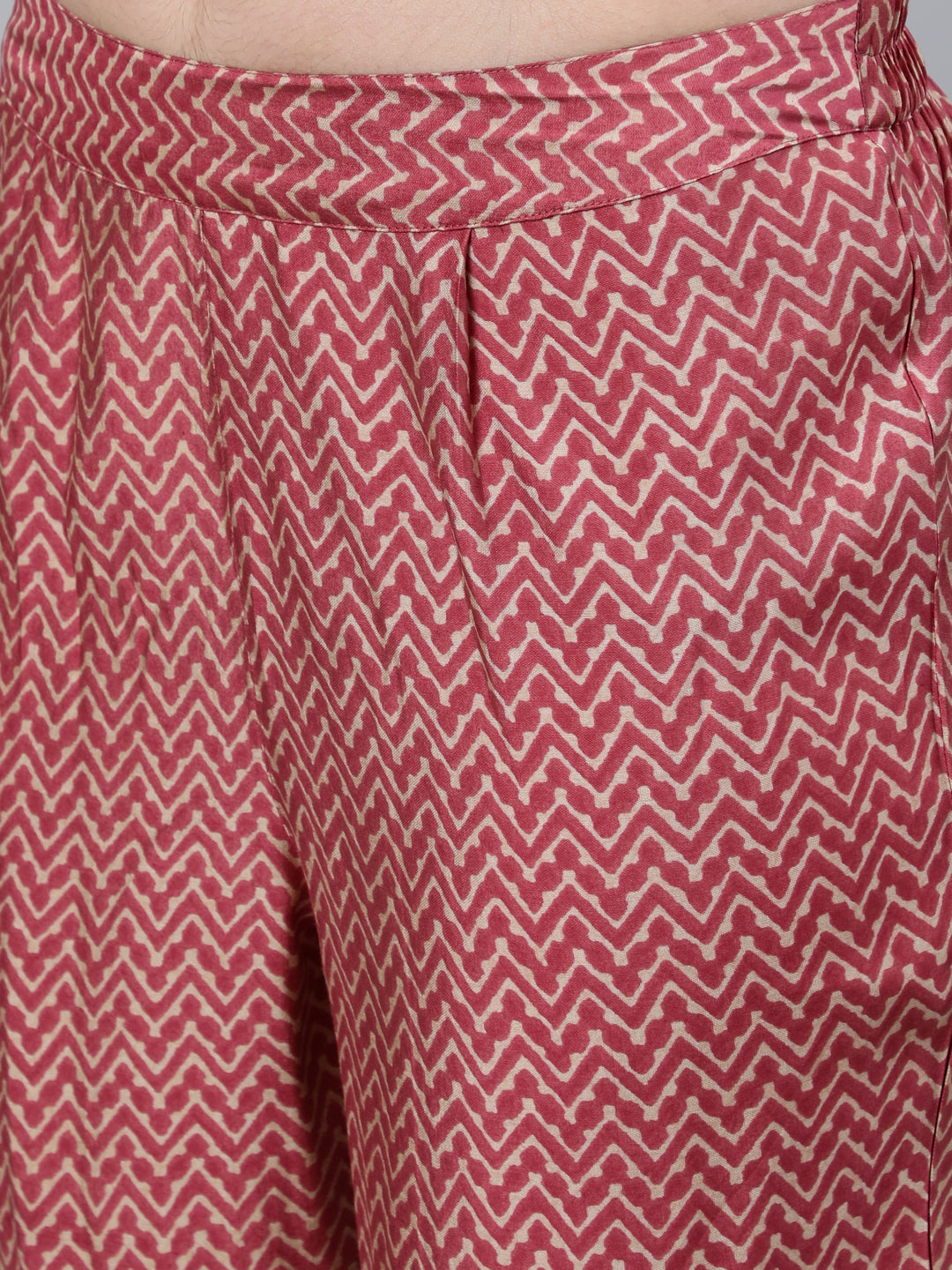 Pink Chanderi Ethnic Print A-line Kurta With Pants