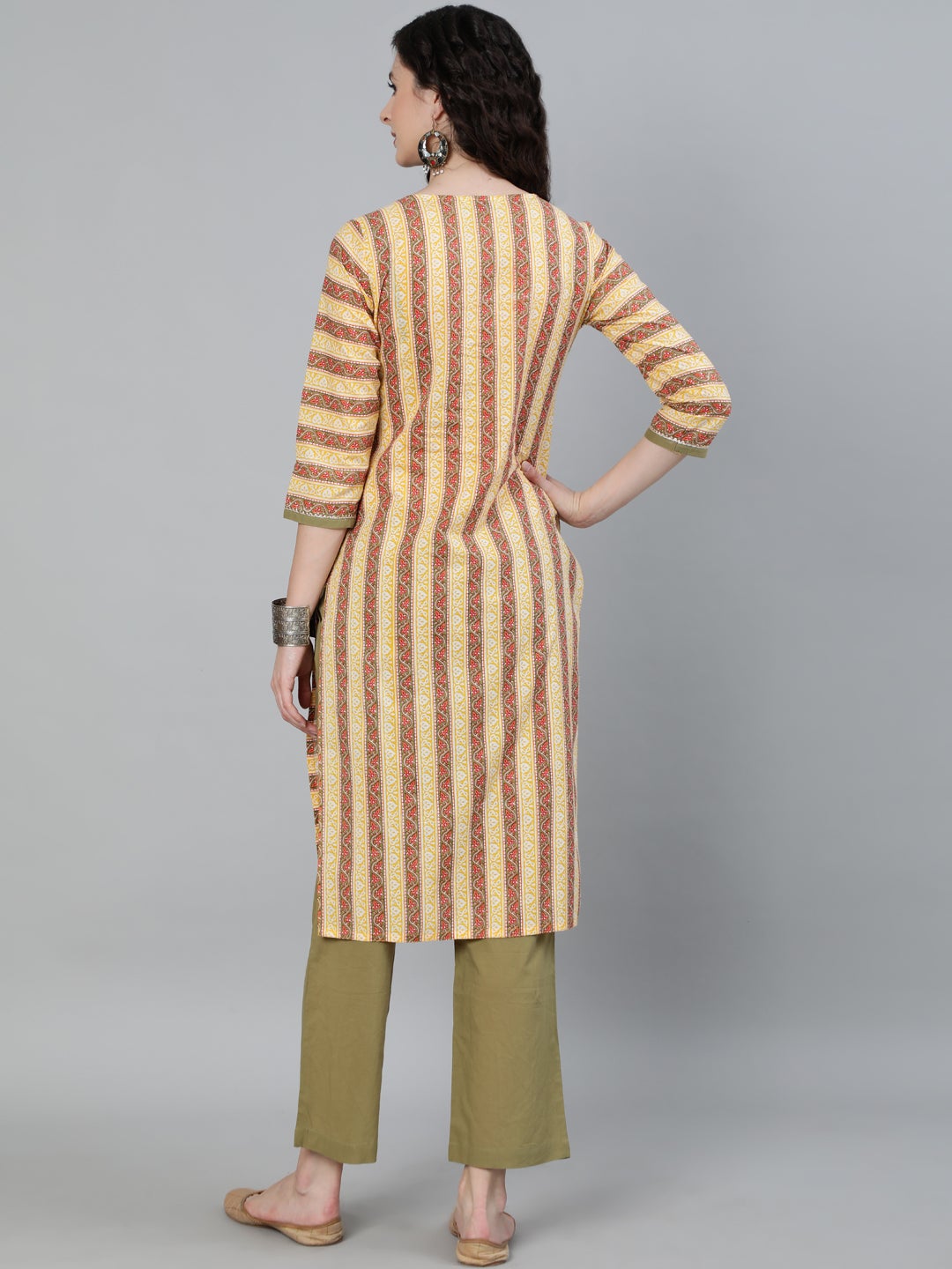 Yellow Ethnic Printed Straight Kurta With Palazzo Set